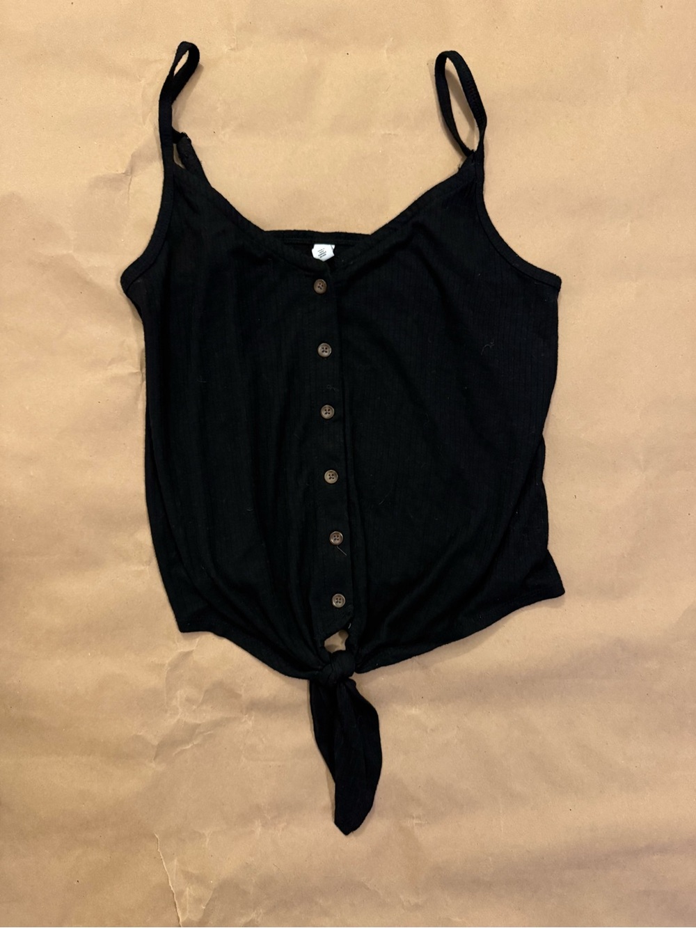 bp Black Button-Front Tie-Front Ribbed Cami